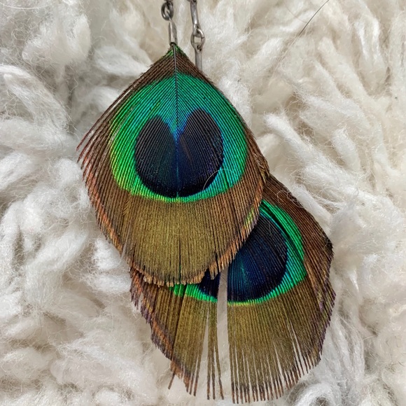 Peacock Feather Earrings - Picture 4 of 5